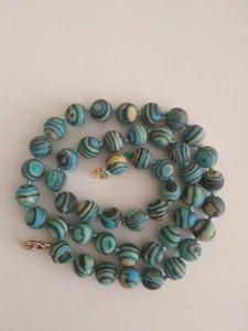 Beautiful 8mm Natural Matte Blue Malachite gemstone bead necklace 17"-UK seller - Picture 1 of 6