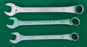 VINTAGE Kraeuter 12 Point Combo Wrench Set Forged Alloy USA 3/4, 11/16, 5/8 - Foto 1 di 6