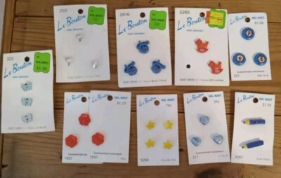 Vintage 9 Cards Le Bouton Bow, Heart, Flower, Star, Pencil & Rocking Horse USA - Image 1 of 4