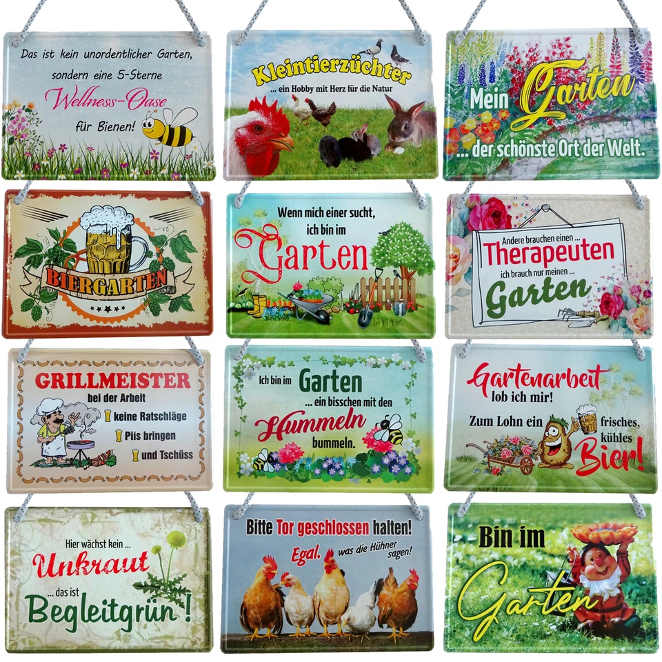 MARKENLOS Garten Blechschild Schild Kordel 16x11cm Grillen Grillparty Blumen Gärtner Hobby