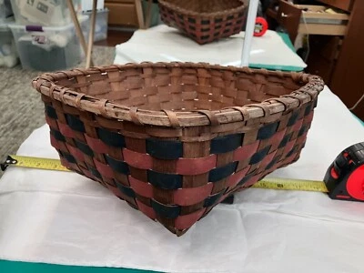 Cesta grande antigua de férula de roble tejida a mano, americana primitiva  Foto 1 de 4