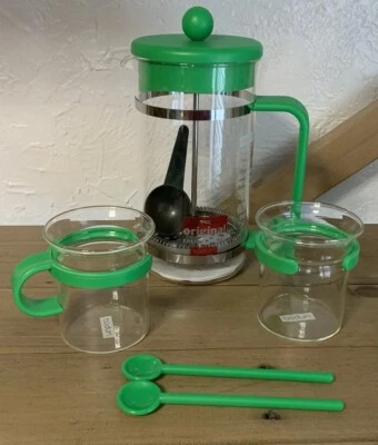 Conjunto de pote Bodum Green Vert Assam prensa francesa 2 canecas de vidro 2 colheres verde original - Imagem 1 de 4