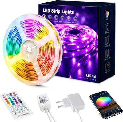 Striscia LED 5 Metri (30 Leds/M), Luci LED 5050 RGB per Camera, Con Telecomando  - Immagine 1 di 4