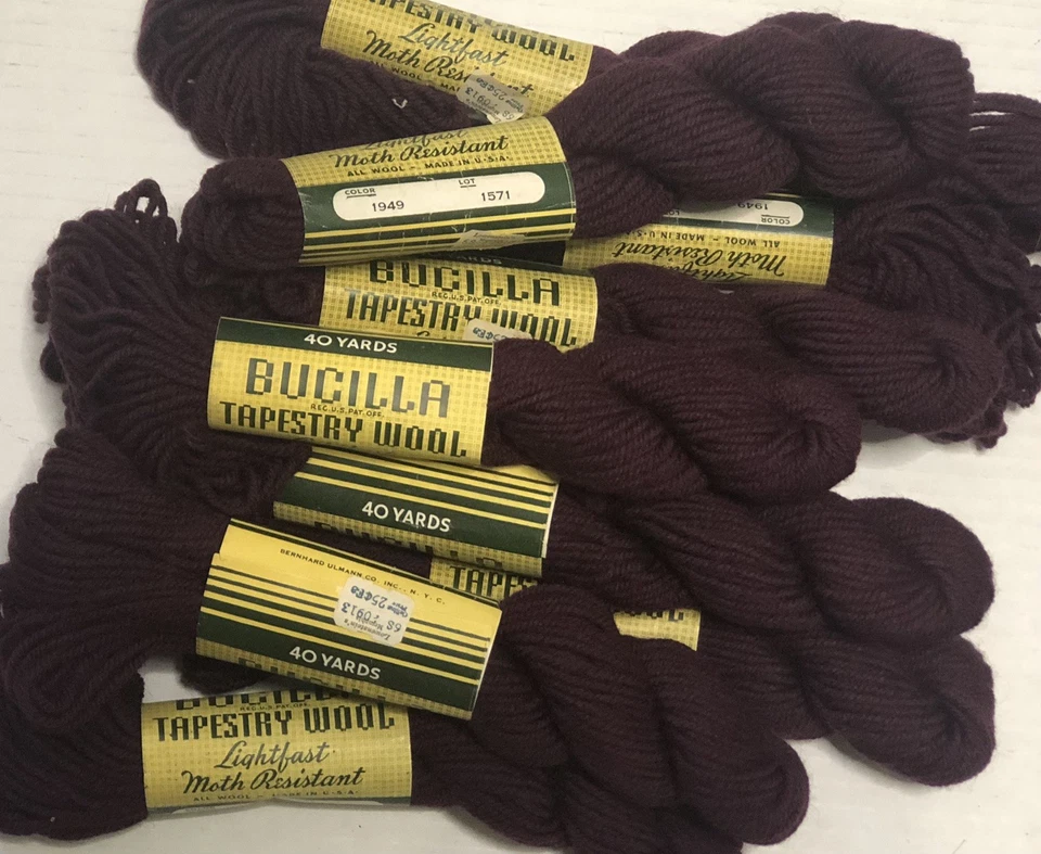 Lot 10 skeins hanks Bucilla Tapestry Pure Virgin Wool Deep Purple 1949 Vintage - Image 1 of 1
