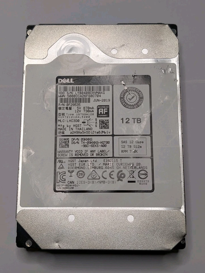 Disco duro Dell UltraStar 3,5" 12 TB SAS HDD | HUH721212AL5200, desinfectado Foto 1 de 4