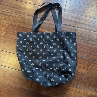 Victoria's Secret PINK Zip Closure Canvas Duffle Beach Bag Tote Black NWOT - Image 1 of 4