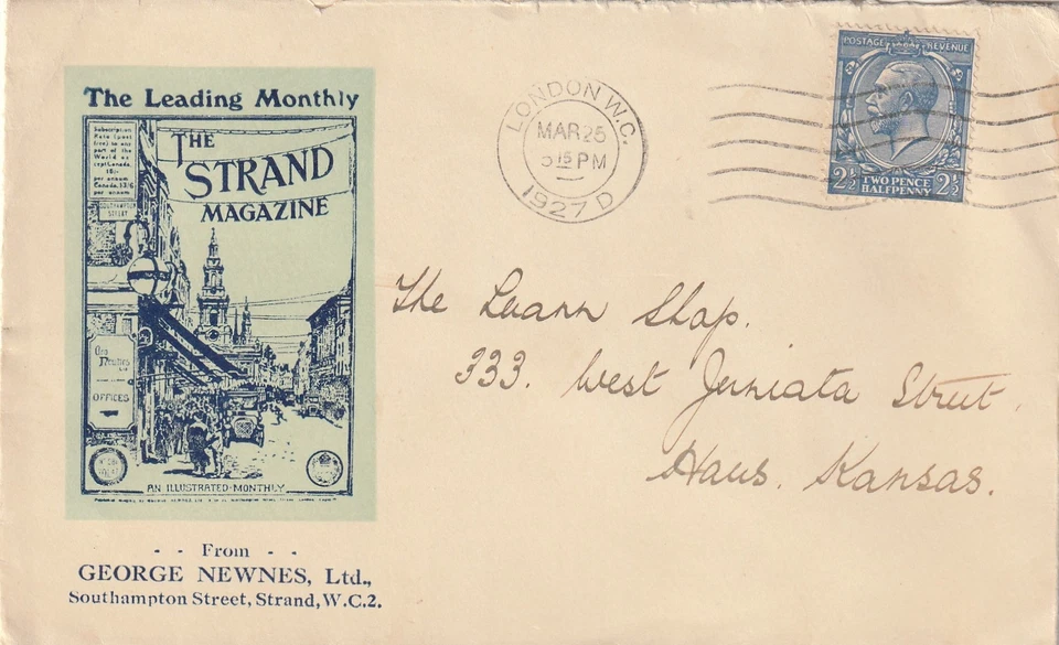 GB to US LONDON George V 2d 1/2d STRAND MAGAZINE Illustrated 1927 - Image 1 of 1