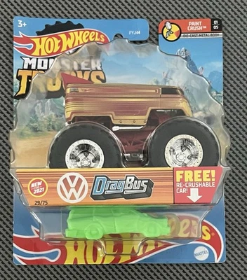 Autobús de arrastre Volkswagen 29/75 Hot Wheels Monster Trucks 2021 con auto aplastable Foto 1 de 4