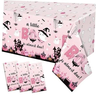 Mantel de Halloween rosa pequeño decoraciones casi debido A Little Boo is Almost Due 3 piezas  Foto 1 de 4