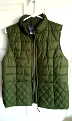 Laura Scott 女式绗缝袖口背心绿色全拉链小号大号 — 第 1/4 张图片