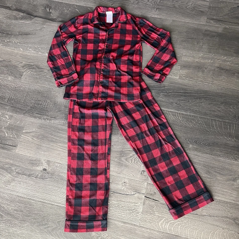 Wondershop Pajamas Buffalo Plaid Boys Sz 12 Red & Black Fleece Christmas Holiday - Image 1 of 4