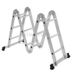 12.5FT 12-Steps Ladder Multi Purpose Aluminum Folding Scaffold Ladder Platform