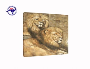 THE AMAZING LIONS OIL PAINTING HANDMADE ON CANVAS-2 SIZES WOODEN FRAME - Picture 1 of 4