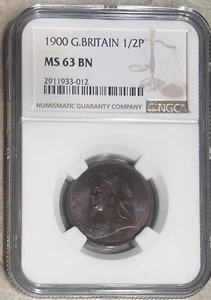 1900 Great Britain 1/2 Penny NGC MS 63 BN - Picture 1 of 4