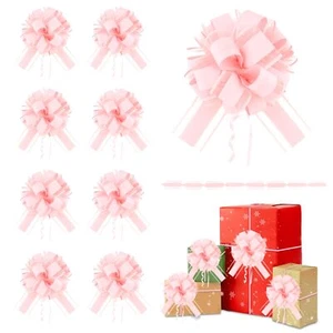 8 PCS 6" Pink Large Pull Bows Valentines Organza Gift Bows Wrapping Wedding - Picture 1 of 7
