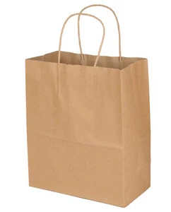 SSWBasics Kraft Paper Shopping Bag - Medium (8 ¼”L x 4 ¾”D x 10 ½”H) Case of 100 - Picture 1 of 2