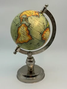 Vintage Desktop Globe Silver Tone - Picture 1 of 17