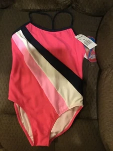 NWT Breaking Waves pink striped swimsuit girls size 10 - Picture 1 of 3