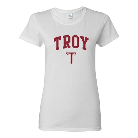 Troy University Trojans Arch Logo Ladies T-Shirt - White Cover