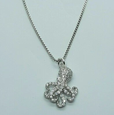 COLLANA CON PENDENTE POLIPO PLACCATO ORO BIANCO 18KT uomo donna  - Immagine 1 di 3