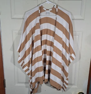 Chico's Shawl Womens One-Size Beige White Striped Beach Wrap Shoulder Cover - Picture 1 of 12