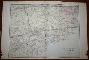Mapa antiguo de los alrededores de la década de 1880 corcho tocino Atlas de las Islas Británicas MAPA GRANDE - Imagen 1 de 11