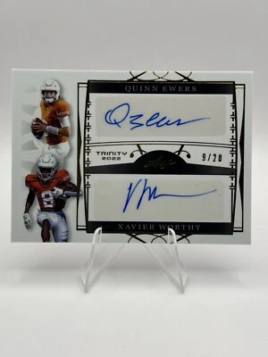 2023 Leaf Trinity Xavier Worthy / Quinn Ewers Dual Auto GOLD /20 - Texas - Image 1 of 4
