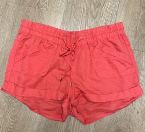 Guess Linen Shorts Size L Women’s Coral Pink Elastic Waist Pockets