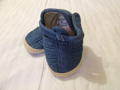 Toddler Boys Carter's Soft Fabric Sandal Shoes Size 3 Denim Blue & Tan Trim EUC  - Image 1 of 4