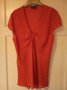Womens Principles Orange/White Polka Dot V Neck Cap Sleeve Blouse/Top Size 14 - Picture 1 of 8