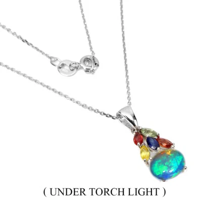 Valentinstag Nicht Erhitzt Oval Feuer Opal 9x7mm Saphir 925 Silber Kette 45.7cm - Bild 1 von 4