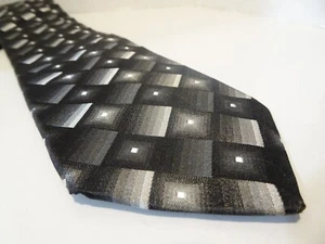 Ted Baker London 100% Silk Tie Necktie Black Silver Geometric Pattern Squares - Picture 1 of 5