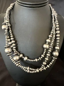 Mixed Bead Bib Sterling Silver Navajo Pearls Necklace 20” 3S 94420 - Picture 1 of 12