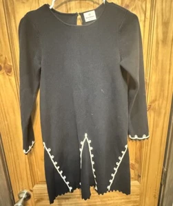 Hanna Andersson Girls Sweater Dress 140 Black Ivory Swirl Knit Long Sleeve Class - Picture 1 of 3