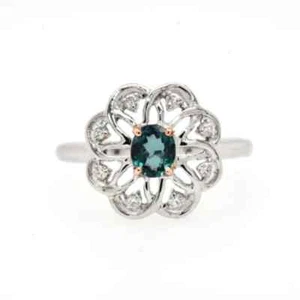 0.48 Ct Alexandrite & Lab Grown Diamond Cluster Ring 14k Solid Two Tone Gold - Picture 1 of 4