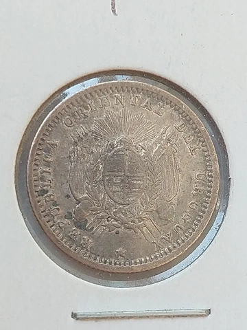 1877 Uruguay 10 Centesimos Silver - KM14 - Privy Points Left - SKU-F6645 Cover