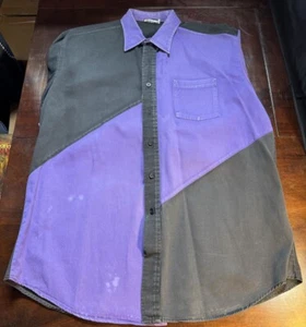Vintage Cowboys Only Heavy Starch Long Sleeve Shirt USA Made Purple & Black - Picture 1 of 20