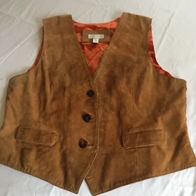 Vintage 1970s Lord & Taylor Women's Brown Suede Leather Vest Size 18 - Image 1 of 4