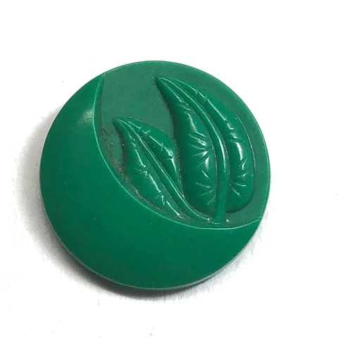 Leaves on Green Vintage Colt Like Amino Resin Plastic Button Cover