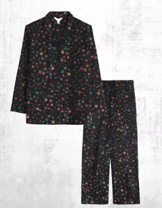 Ex Seasalt Women’s Long Sleeve Cotton Pyjama Set in Black Multi Snow - Picture 1 of 7