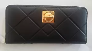Portafoglio rotondo nuovo con etichette Marc Jacobs Circle con punteggi quadrati cerniera sottile oro nero - Foto 1 di 7