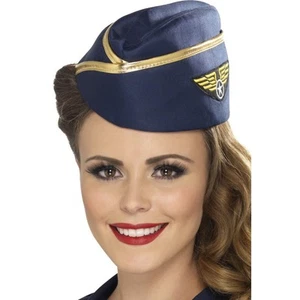 Womens Hostess/Pilot Hat Aviator Navy Blue Gold Trim Stewardess Costume Adult - Picture 1 of 1