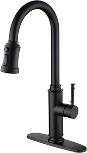 Stainless Steel Matte Black Kitchen Sink Faucets with Pull down Sprayer and 10" - Picture 1 of 12