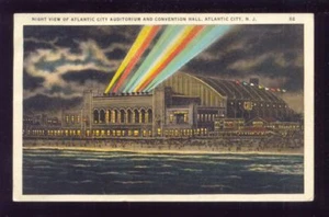 WATER VIEW Atlantic City Auditorium at Night ATLANTIC CITY NJ VINTAGE POSTCARD - Picture 1 of 1