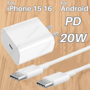 20W USB-C Power Block Type C Fast Charger Cord For iPhone 16 15 iPad Pro Samsung - Picture 1 of 14