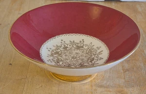 Vintage Porcelain Gold Footed Bowl with Gold Floral Handpainted Signed - Picture 1 of 16