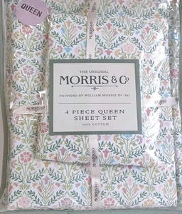 William Morris & Co Cotton Percale Floral Queen 4 PC Sheet Set, New - Picture 1 of 2
