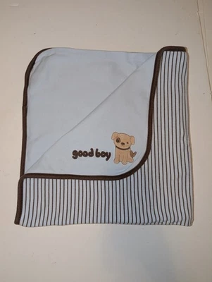 Gymboree Good Boy Puppy Dog Baby Receiving Blanket Brown Tan Stripes Cotton  - Image 1 of 4