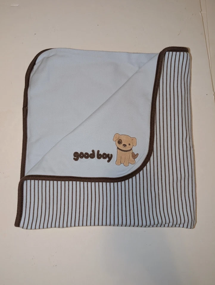 Gymboree Good Boy Puppy Dog Baby Receiving Blanket Brown Tan Stripes Cotton  - Image 1 of 4