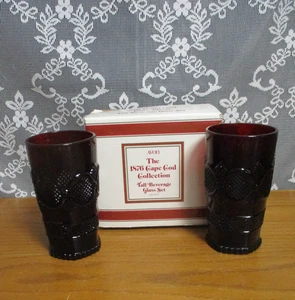 Two Avon 1876 Cape Cod Ruby Red Glass Tall Beverage Tumbler Set - Original Box - Picture 1 of 8